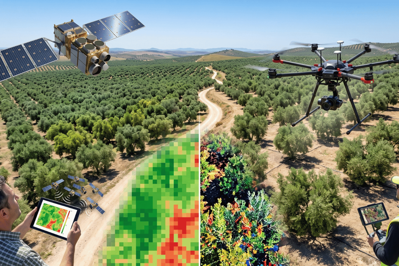 Satélites vs. drones: cuándo usar cada tecnología para medir el vigor de tus olivos sin gastar de más